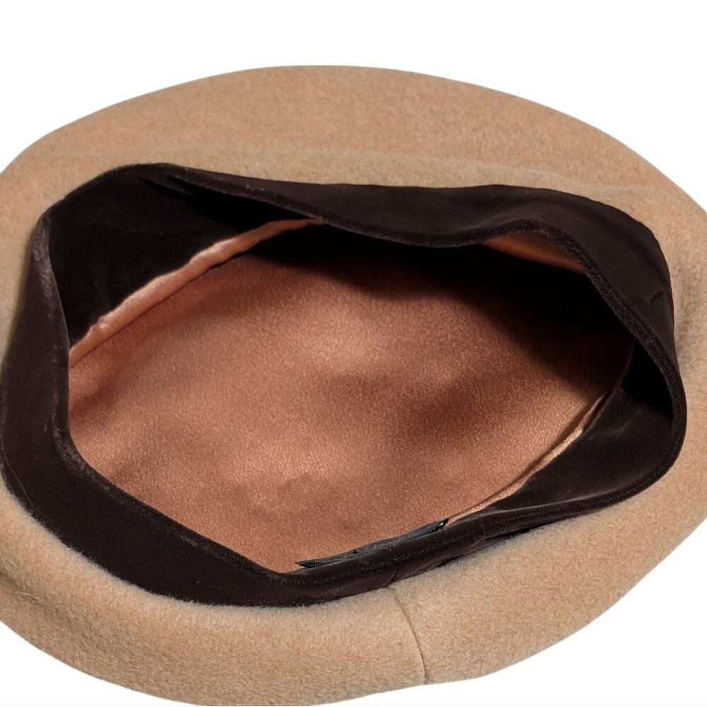 Vintage Utah Tailoring Mills felt beret with velvet trim OSFM tan brown classic - Picture 3 of 7